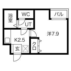 A-LEGATO鳥居西通(1K/1階)の間取り写真