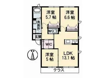 グランマストティアラB棟(3LDK/1階)の間取り写真