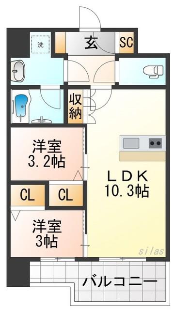 スプランディッド弁天町ウエスト(2LDK/7階)の間取り写真