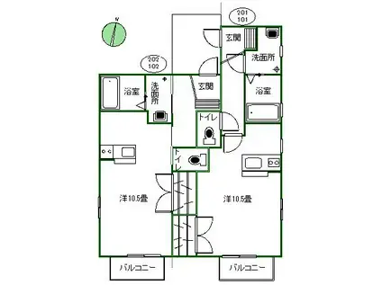 プランドール・K(ワンルーム/2階)の間取り写真