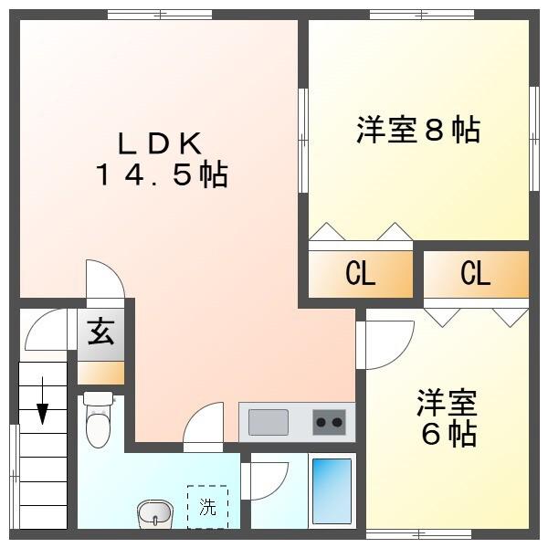 アメニティ長橋B棟(2LDK/2階)の間取り写真