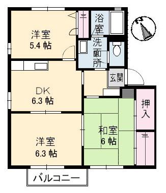 メテオール C棟(3DK/1階)の間取り写真