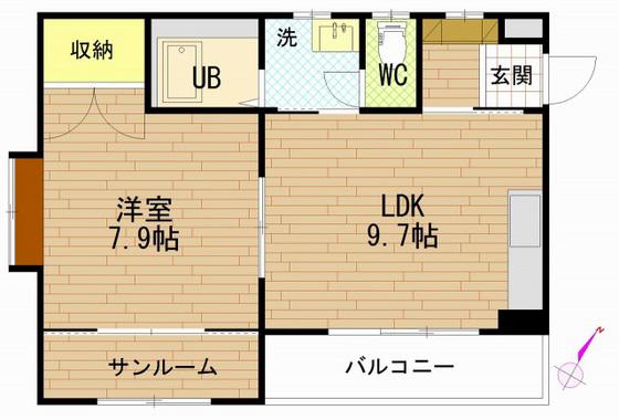 ボストンビル(1LDK/1階)の間取り写真