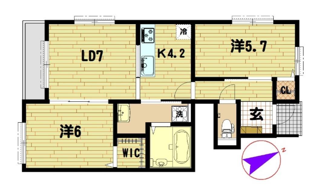アムール久喜A棟(2LDK/1階)の間取り写真
