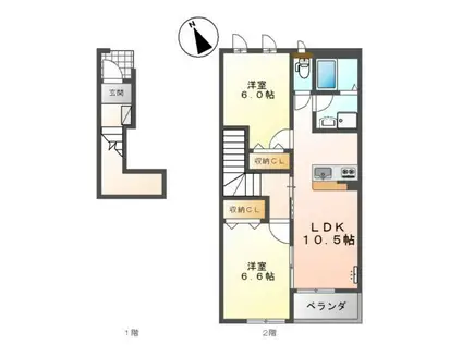 ハイツ江昭 B(2LDK/2階)の間取り写真