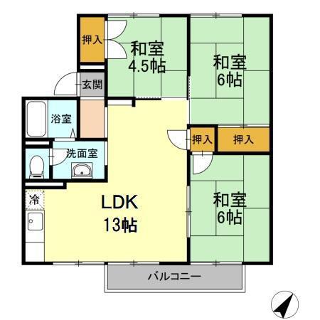 セジュール床波 B棟(3LDK/1階)の間取り写真
