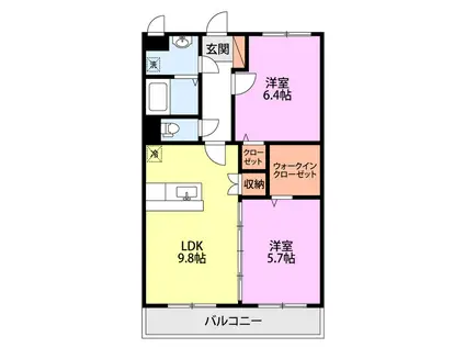コンフォート越葉(2LDK/1階)の間取り写真
