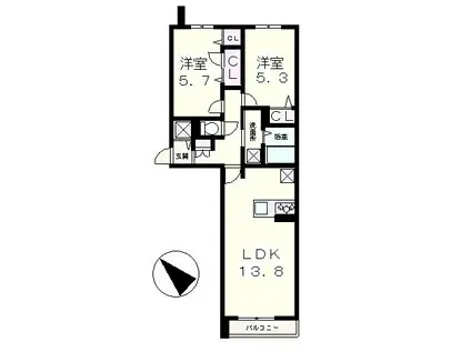 グリナージュ フルール(2LDK/2階)の間取り写真