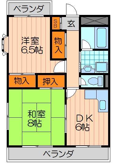 文夫ハイツⅡ(2DK/2階)の間取り写真