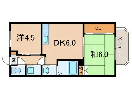 エリュ伊丹(2DK/4階)の間取り写真