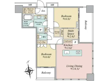 ワールドタワーレジデンス(2SDK/33階)の間取り写真