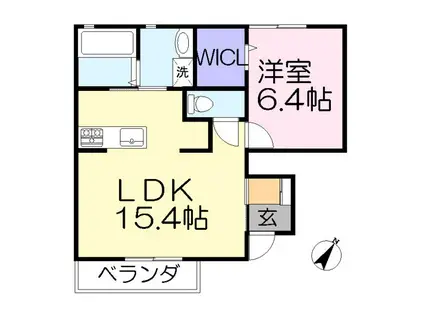 ディアコート小町条(1LDK/1階)の間取り写真