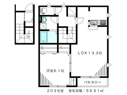 アビターレ(1LDK/2階)の間取り写真