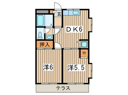 フローラKIKU E棟(2DK/2階)の間取り写真