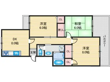 茨木上穂積号棟5(3DK/5階)の間取り写真