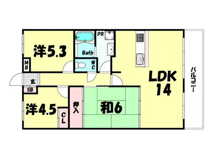 朝日プラザモンターニュ北神戸1番館(3LDK/6階)の間取り写真