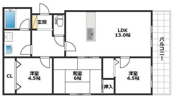 カルム湊川(3LDK/6階)の間取り写真
