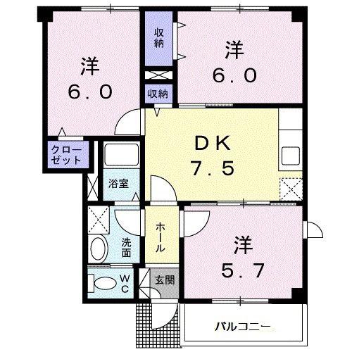 ドムスサンセールIIIB(3DK/1階)の間取り写真