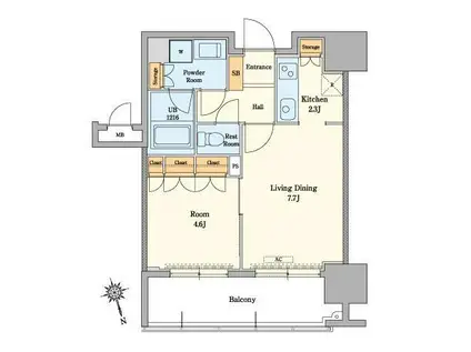 RJRプレシア吉塚駅前II(1LDK/11階)の間取り写真