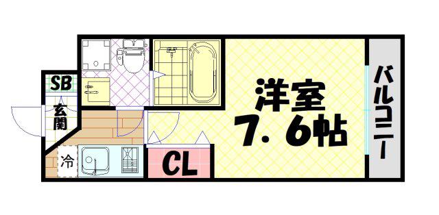 メゾンキコー難波南(1K/2階)の間取り写真