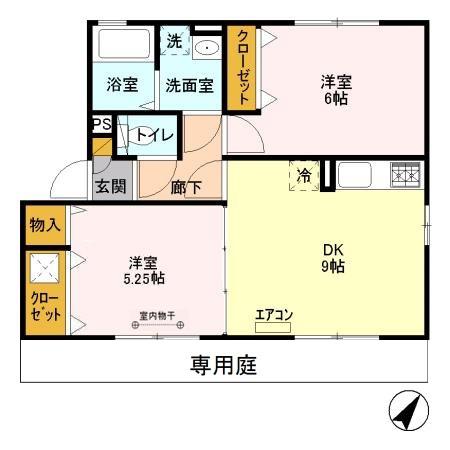 ウェルス(2DK/1階)の間取り写真