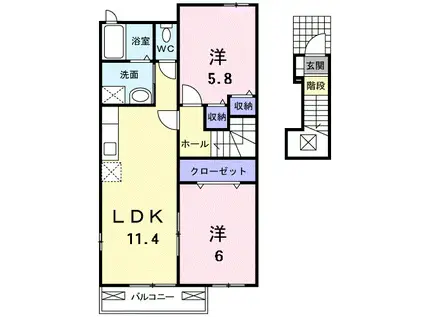 サンリセスB(2LDK/2階)の間取り写真