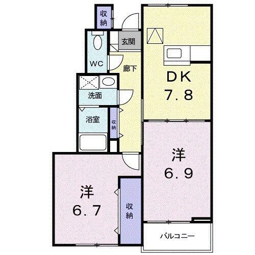 アーバン縄手B(2DK/1階)の間取り写真