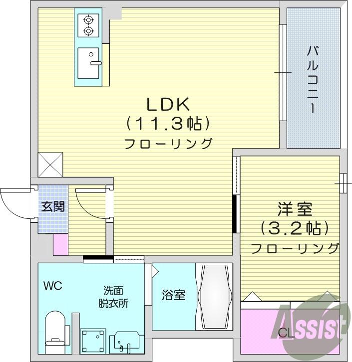 ステラ連坊(1LDK/1階)の間取り写真