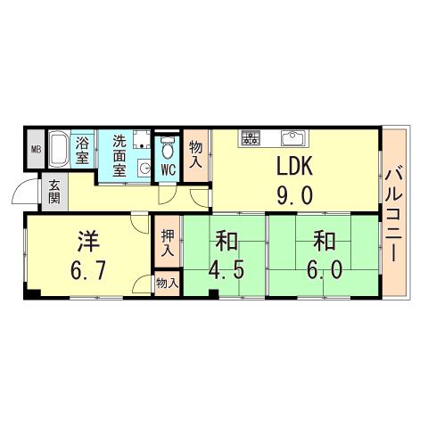 青雲マンション(3LDK/4階)の間取り写真