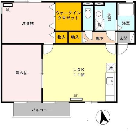 COZY COURT B棟(2LDK/2階)の間取り写真