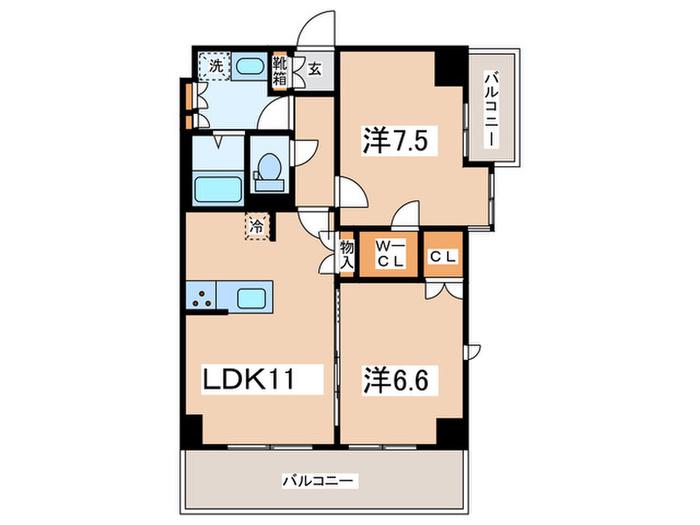 PRESERVE大倉山(2LDK/6階)の間取り写真
