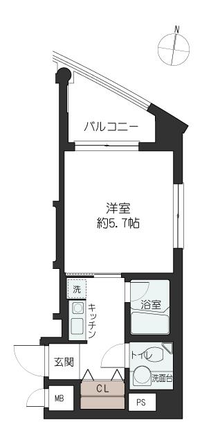 クレール六甲(1K/4階)の間取り写真