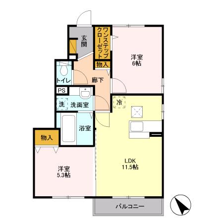 ロイヤル アネシス B(2LDK/1階)の間取り写真