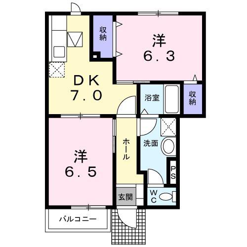 ピュアグレイスフル(2DK/1階)の間取り写真