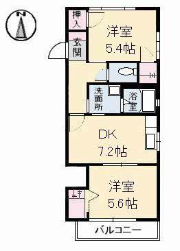 ミレニアムハイム2号館(2DK/2階)の間取り写真