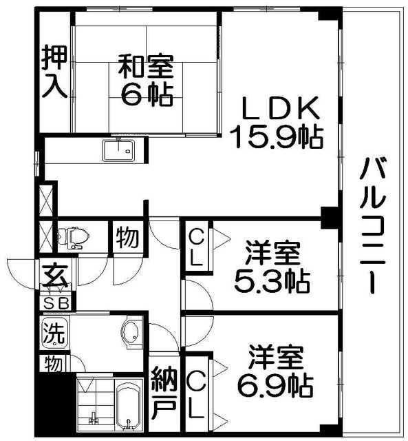 レガオコート香里園(3LDK/3階)の間取り写真