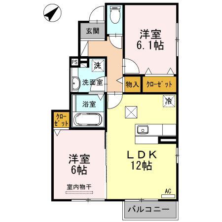 ボヌール(2LDK/1階)の間取り写真
