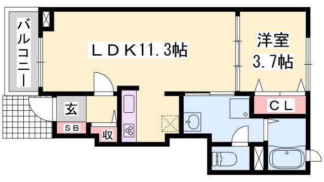 アンソレイエ飾磨 II番館(1LDK/1階)の間取り写真