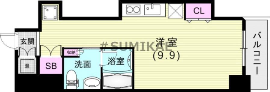 レジディア神戸磯上(ワンルーム/9階)の間取り写真