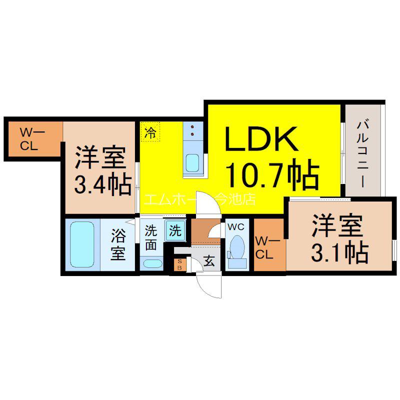 REGALEST妙音通II(2LDK/3階)の間取り写真