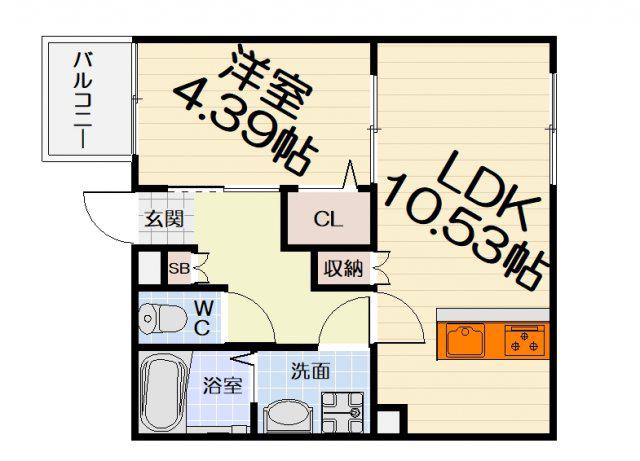 ALEGURIA鳳ノース(1LDK/1階)の間取り写真