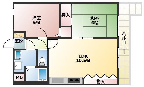 フローラルハイツダイキII(2LDK/2階)の間取り写真