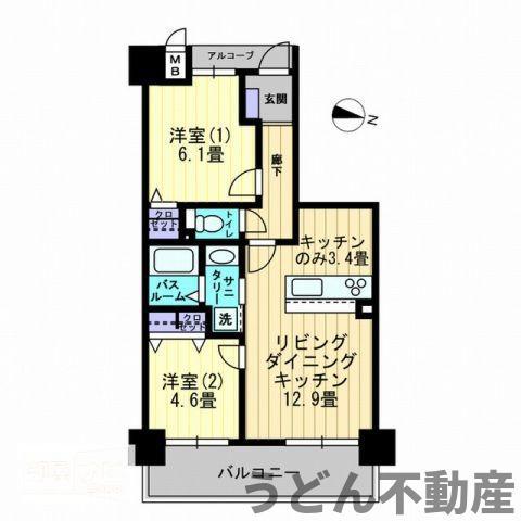 アルファライフ松島公園II(2LDK/8階)の間取り写真