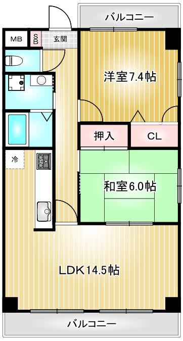 シティーコート翠雲(2LDK/6階)の間取り写真