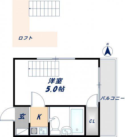 ハッピーヒルズ喜里川(1K/2階)の間取り写真
