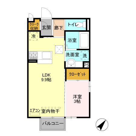 プレール(1LDK/2階)の間取り写真