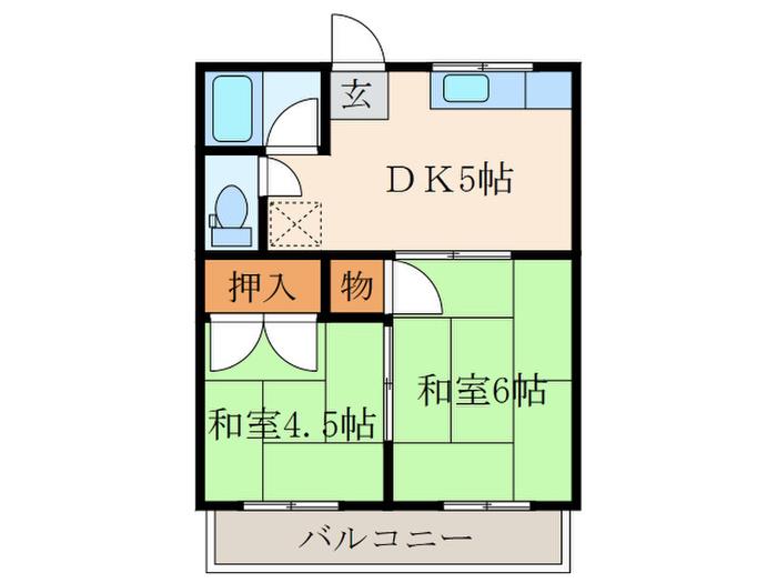 福岡県北九州市小倉北区 2階建 築50年(2DK/2階)の間取り写真