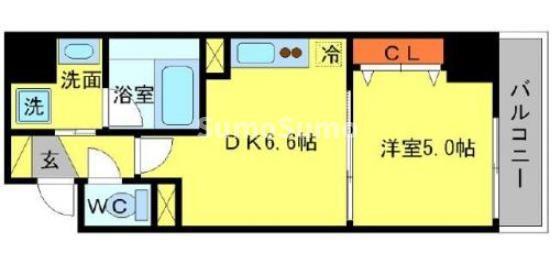 BRAVI南堀江(1DK/6階)の間取り写真