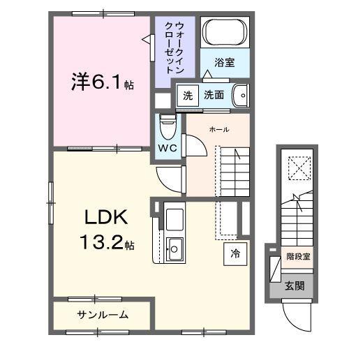 ヒカルサ磐田国府台(1LDK/2階)の間取り写真