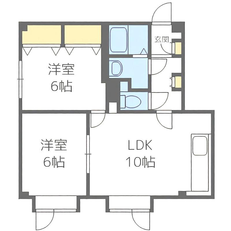 プレミエール南13条(2LDK/2階)の間取り写真